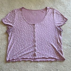American Eagle Pink Ribbed Cropped Top